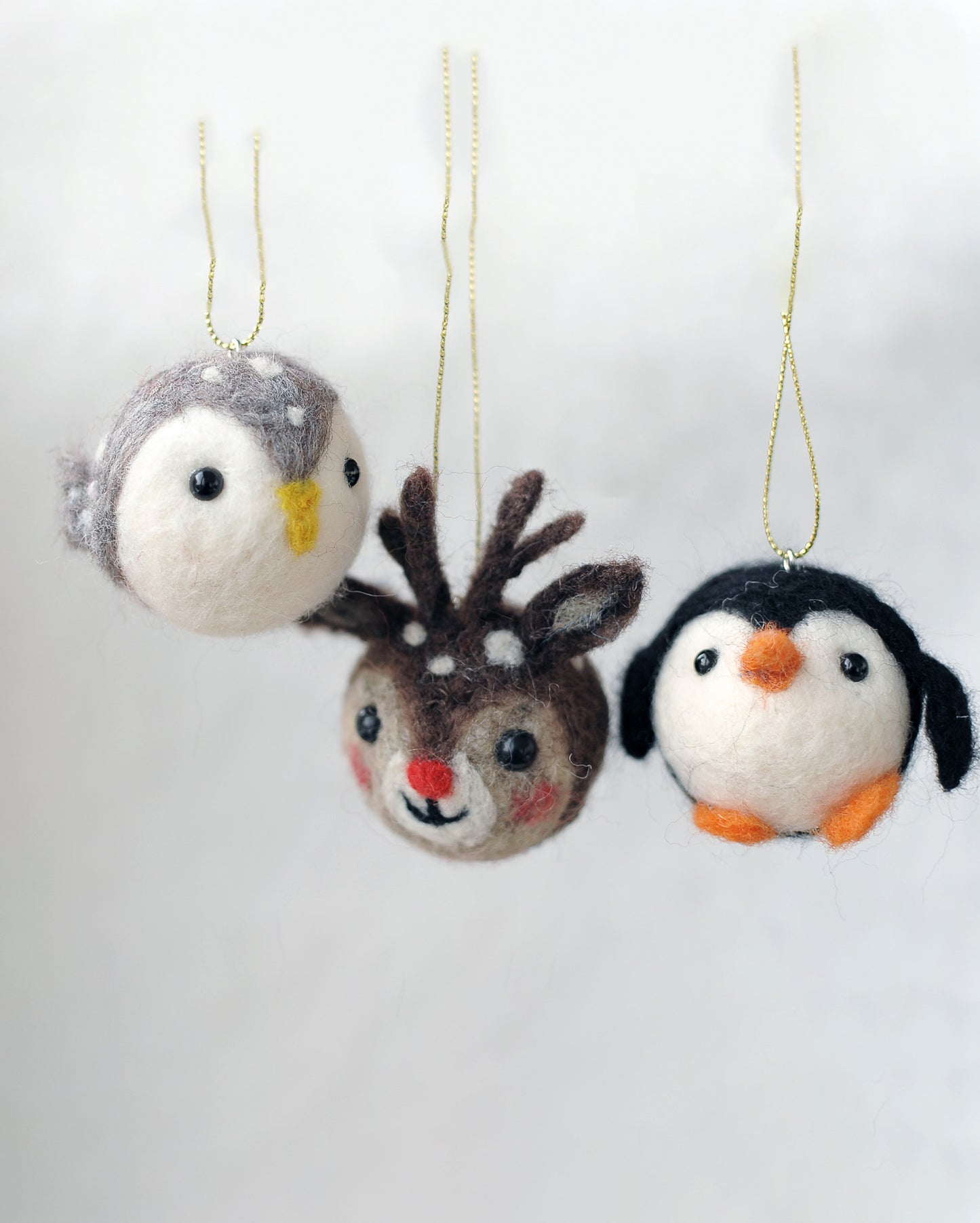 Needle felted Christmas ornament set of 5: fox, bear, owl, deer and penguin