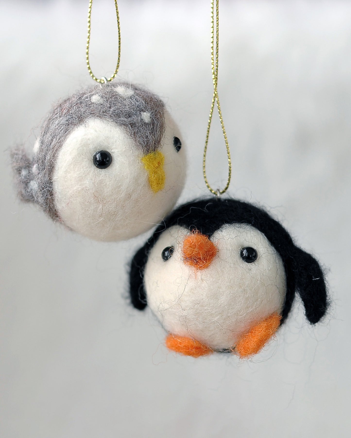 Needle felted Christmas ornament set of 5: fox, bear, owl, deer and penguin