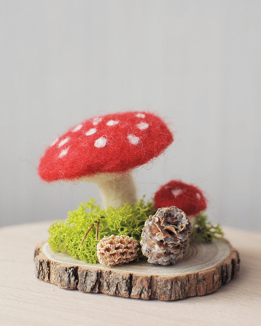 Needle felted mushroom ornament
