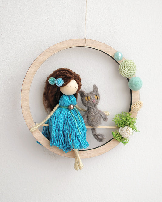 Macrame doll - lady and the cat