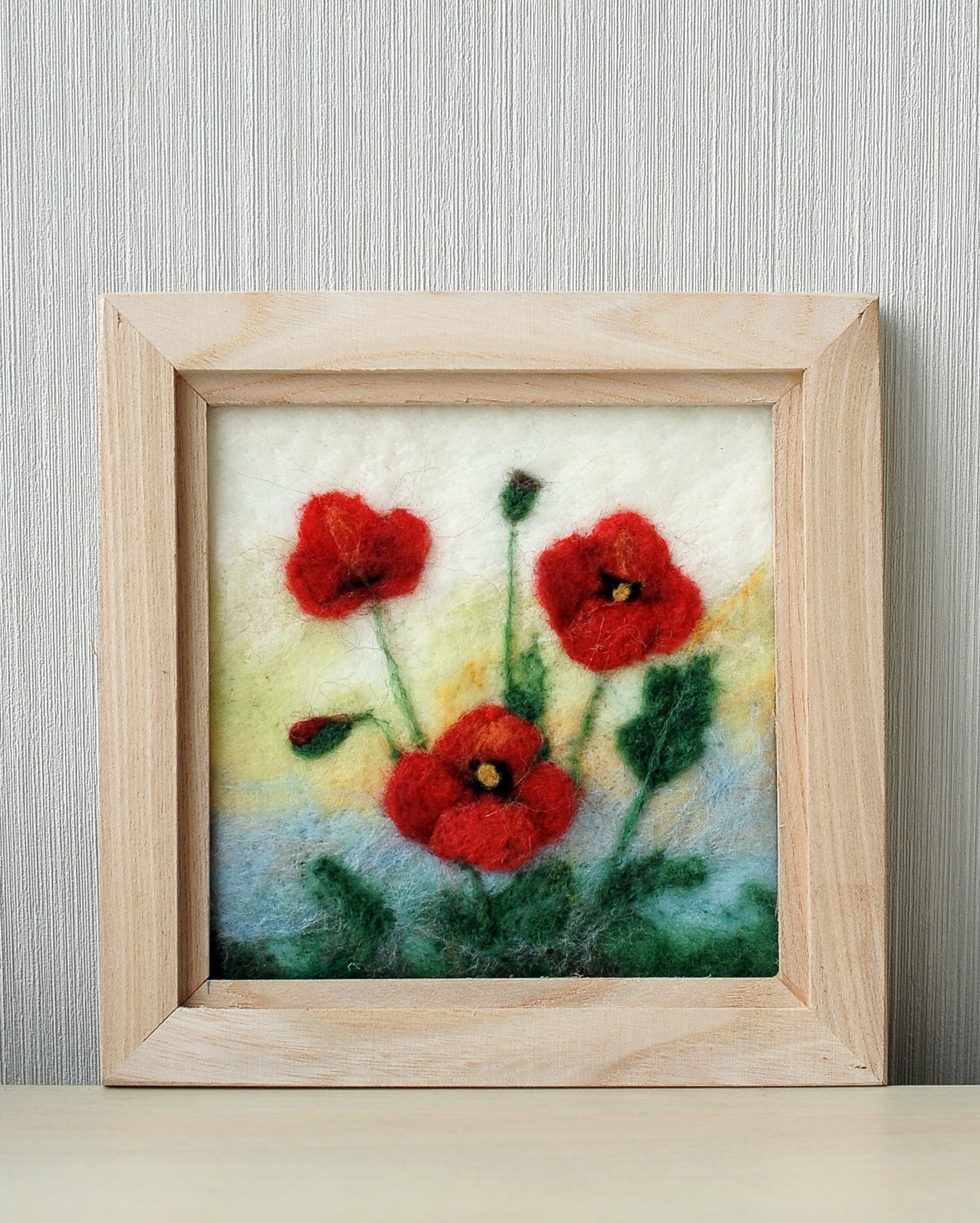 Tableau en laine - coquelicots rouges