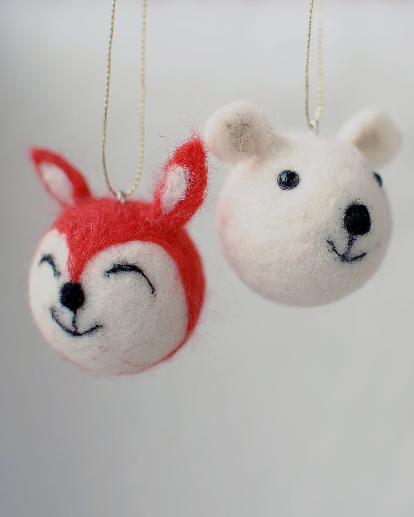 Needle felted Christmas ornament set of 5: fox, bear, owl, deer and penguin