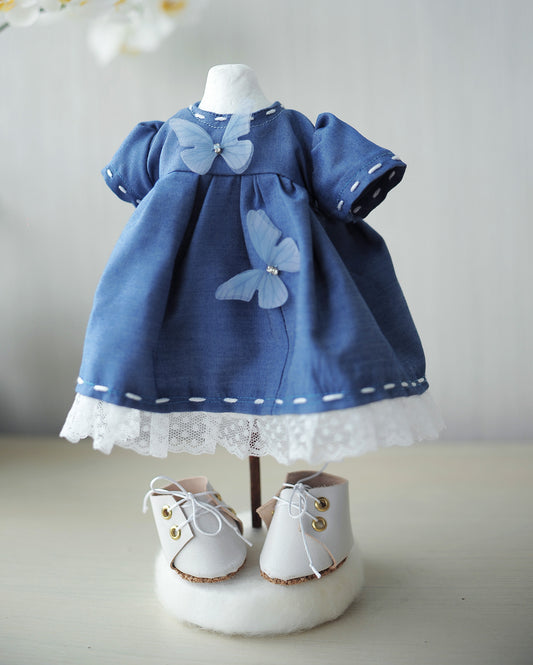 Doll dress - Blue butterfly