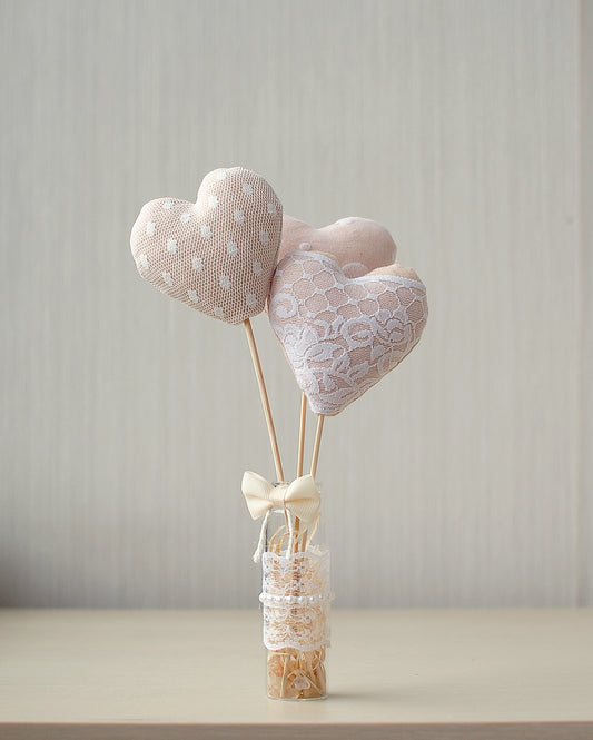 Fabric Heart Table Decorations - 3 hearts