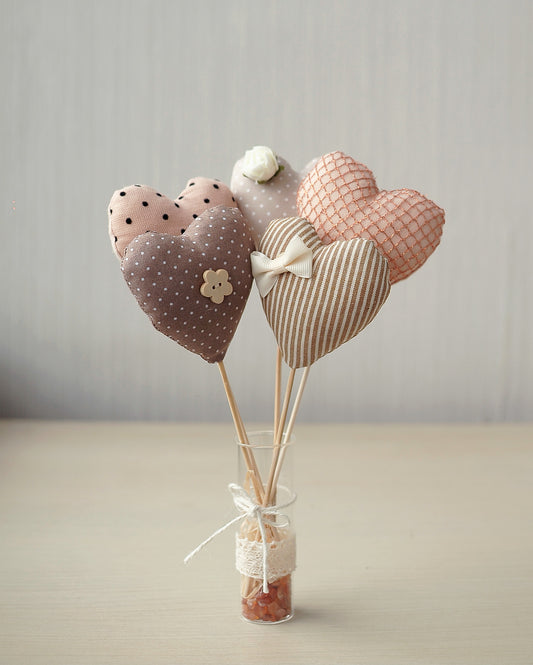 Fabric Heart Table Decorations - 5 hearts